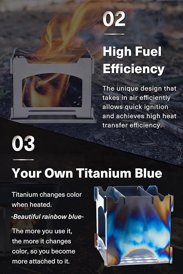 Outdoor Camping Stove - Portable Ultralight Compact Hiking Survival Backpacking Japanese Titanium Wood Stove 0.16lb Made in Japan