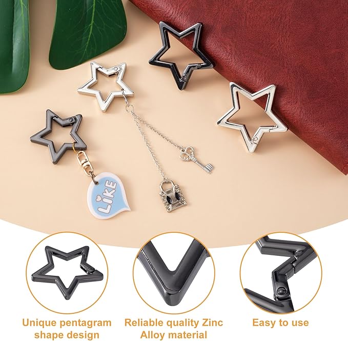 Star Carabiner, Zinc Alloy Heavy Duty Star Shaped Keychain Clip, Carabiner Clip for Camping, Hiking, Fishing