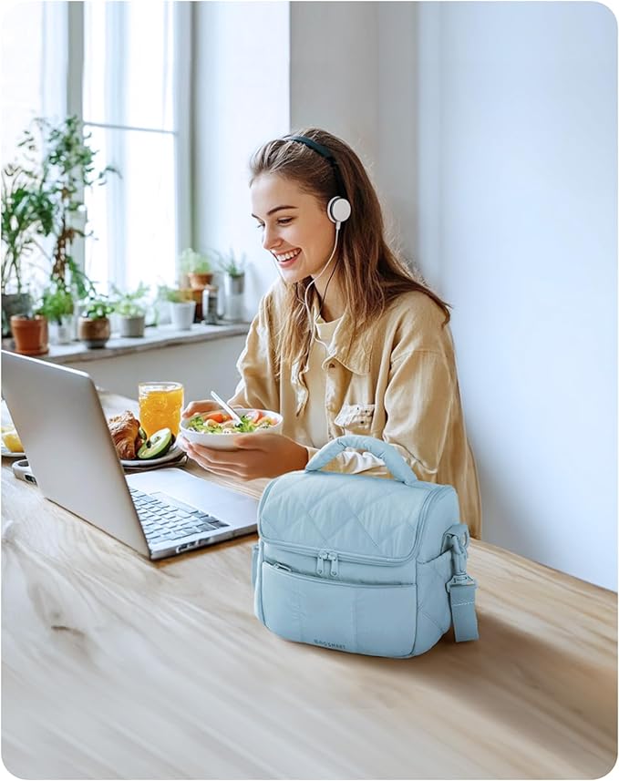 BAGSMART Insulated Lunch Bags for Women, Cute Quilted Lunch Box, Lightweight Puffy Padded Waterproof Lunch Tote, Reusable Lunch Cooler for Work Picnic Travel, Dark Pink