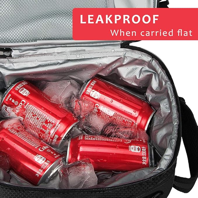 Expandable Insulated Lunch Bag, Leakproof Flat Lunch Cooler Tote with Shoulder Strap for Men and Women, Suitable for Work & Office by Tirrinia, Black