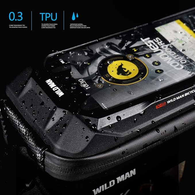 Bike Frame Bag, Waterproof Bicycle Front Top Tube Pouch Pannier Bike Phone Mount Holder Handlebar Bag Cycling Crossbar Storage Bags with Touch Screen for iPhone 12 11 Pro Max Smartphone up to 6.7''