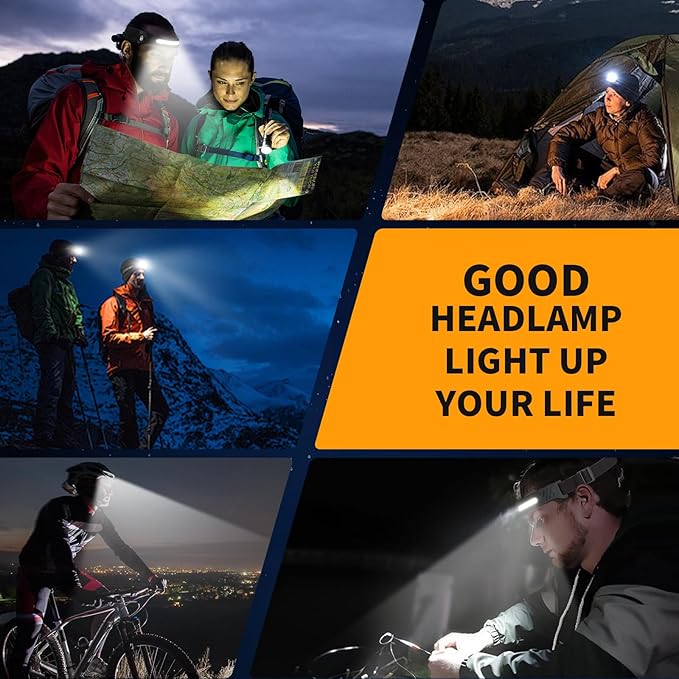 Headlamp 3PCS, 230° Wide Beam Head Lamp, Motion Sensor LED Headlamp Rechargeable, 6Mode Headlamps for Adults, Bright Head Lights for Forehead, Camping Essentials Gear (Orange)