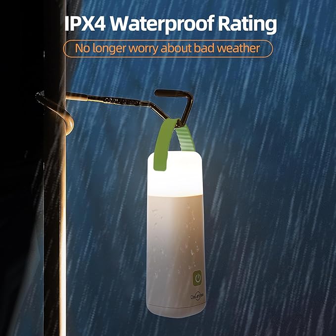 Dawnrise LED Camping Lantern, Up to 350 Hours Rechargeable Camping Light, 4 Modes Outdoor Flashlight Lantern with Red Light, Water Resistant Portable Tent Light for Emergency,Hiking,Hurricane (Green)