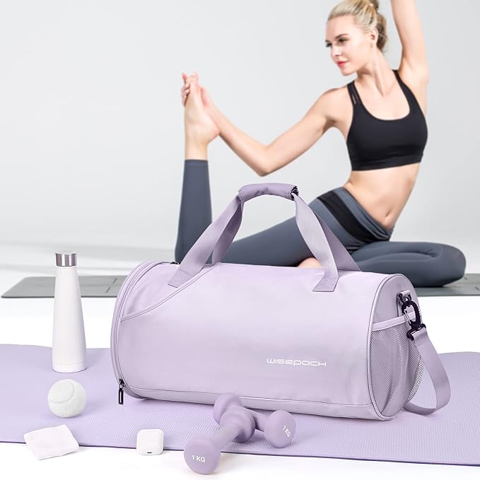 Gym Bag for Women & Men with Wet & Shoe Compartment, Small Duffle Bag for Travel, Sport, Gym, Workout, Overnight, Weekender, Carry-On - Purple