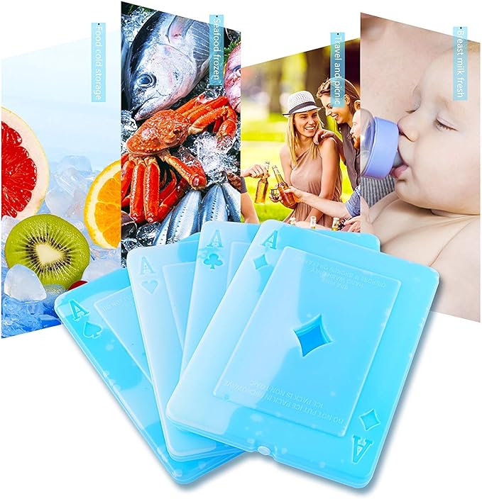 8 x Ice packs for Lunch Box, Freezer Ice packs Slim Long Lasting Cool packs for Lunch Bags and Cooler, Poker Design