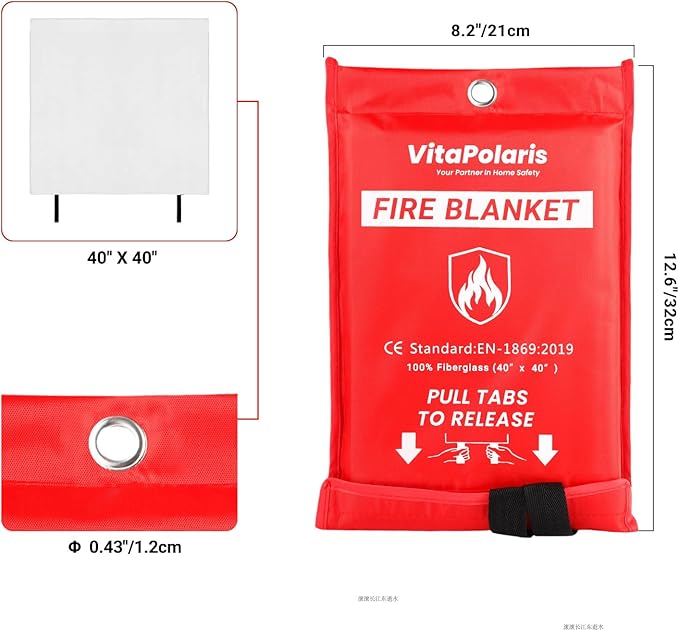 Heavy-Duty Emergency Fire Blanket, 1 Pack – Fireproof Fiberglass Blanket for Kitchen, Home, Grill, Fireplace, Camping, Heat Shield, Grease Fires, Emergency Fire Suppression