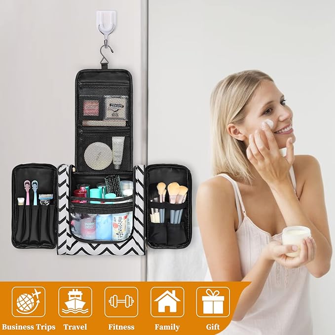Hanging Travel Toiletry Bag,Large Capacity Cosmetic Travel Toiletry Organizer for Women with 4 Compartments & 1 Sturdy Hook,Perfect for Travel/Daily Use/Christmas