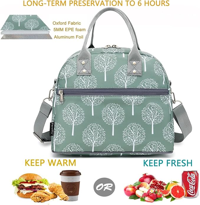 FlowFly Insulated Lunch Bag With Shoulder Strap for Women, Men, and Kids, Large and Reusable, Handle, Freezable Work and School Travel Tote and Meal Prep Organizer,Dandelion