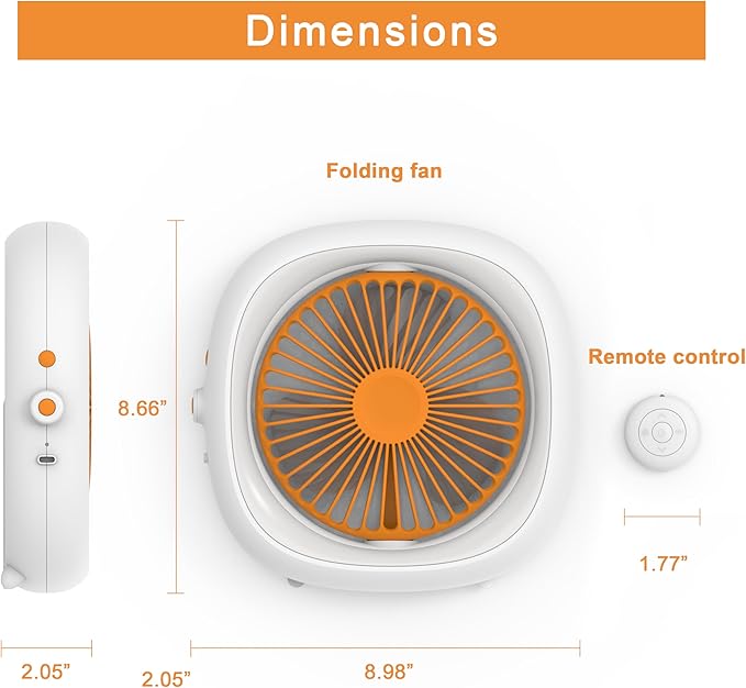 Portable Battery Powered Fan with Remote & Light, Camping Essentials Small Personal Oscillating Rechargeable Travel Fan for Outdoor,Tent,Picnic,Beach, Office