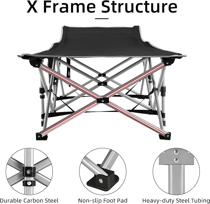Portable Camping Cot, Sleeping Cot for Adult, 28" Extra Wide Heavy Duty Folding Cot Max Load 600LBS with Thick Mattress, Portable Camping Bed for Camp Outdoor/Office, Home Nap (Blue)