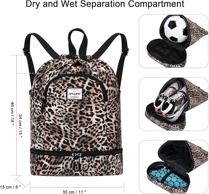 Dry Wet Drawstring Backpack with Shoe Compartment for Women Adjustable Gym Bag