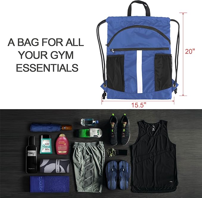 BeeGreen Drawstring Backpack Bag with Shoe Compartment, X-Large Black Gym Sports String Cinch Backpack