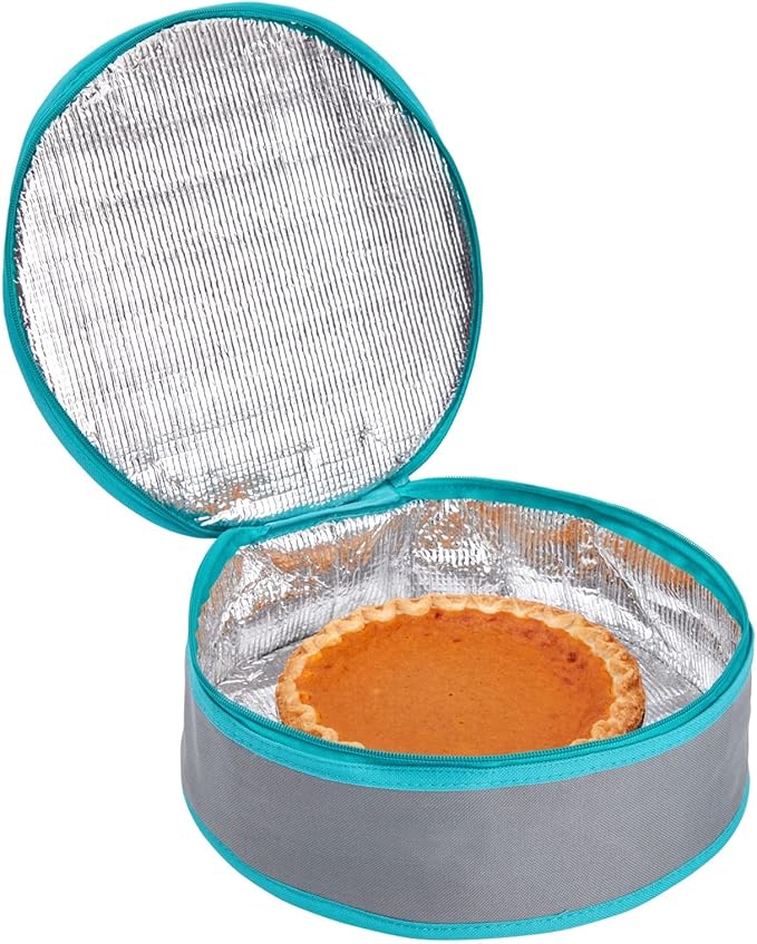 Insulated Round Thermal Casserole Food Carrier for Lunch, Lasagna, Potluck, Picnics, Vacations - Teal and Grey