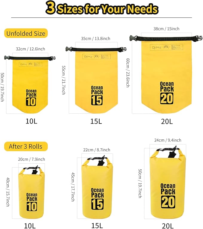 Dry Bag Waterproof for Women Men,20L Rolled Lightweight Dry Storage Bag Backpack with Phone Case for Travel,Swimming,Boating, Kayaking,Camping & Beach,Yellow