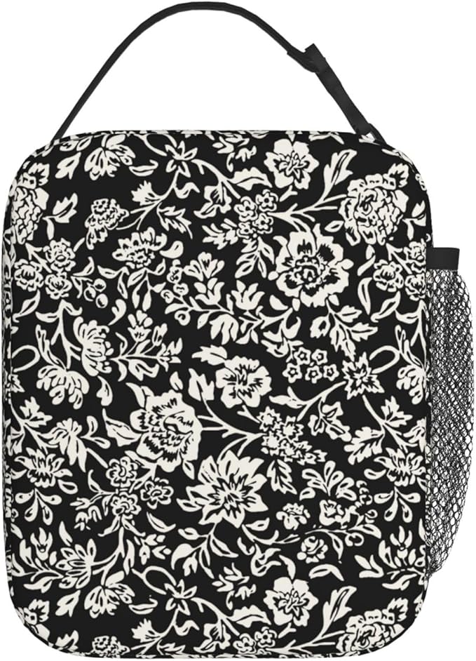 Modern Vintage Whimsical Floral Lunch Box for Women, Flower Tote Bag for Girls, Kids Lunch Bag Reusable Insulated Lunch Bag for School Work Picnic