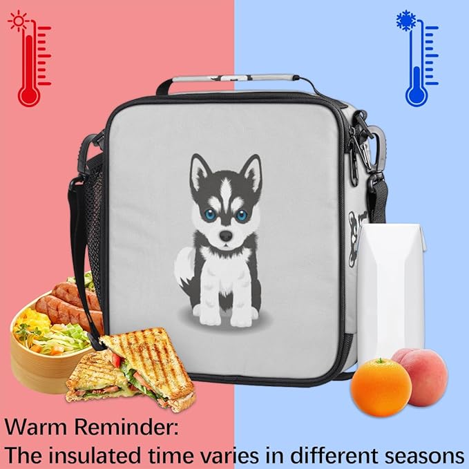 Husky Dog Insulated Lunch Bag Kids Cute Puppy Thermal Meal Reusable Lunch Box for Girls,Boys Waterproof Back to School Picnic