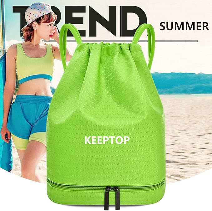 Waterproof Drawstring swim Bag Sackpack Backpack,Dry Wet Depart,Swimming Gym Yoga Sport Shoulder Rucksack Daypacks Casual Bags (GREEN)
