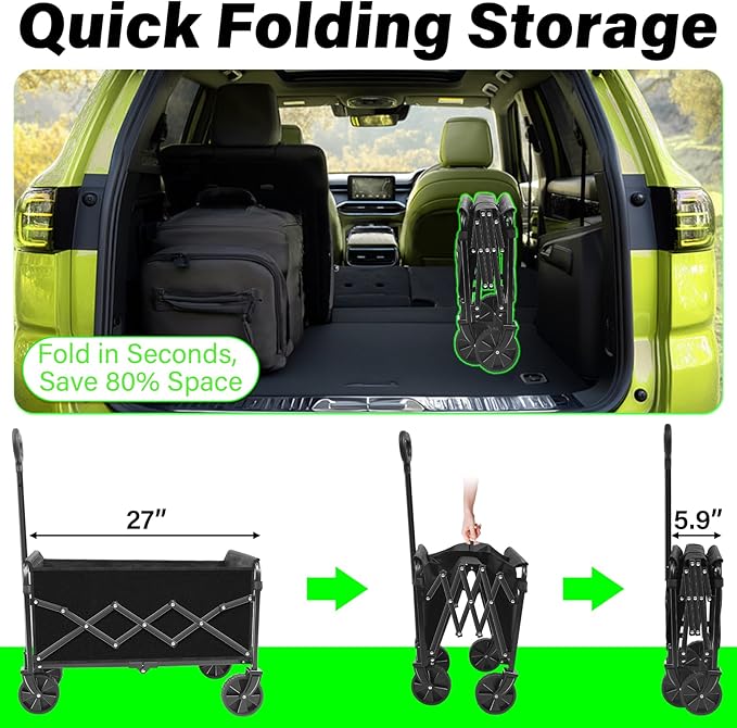 Wagons Carts Foldable - 360Lbs Collapsible Folding Wagon - Wagon Cart with Wheels Portable for Sports, Camping, Storage, Travel, Shopping - Black2