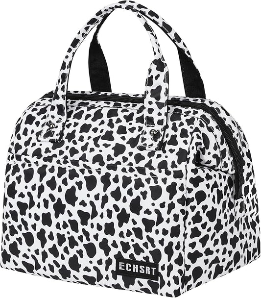 ECHSRT Large Insulated Lunch Bag for Women Men Leakproof Cooler Lunch Tote Bags for Work Travel Adult Thermal Lunchbox for Office -10L Cow Print