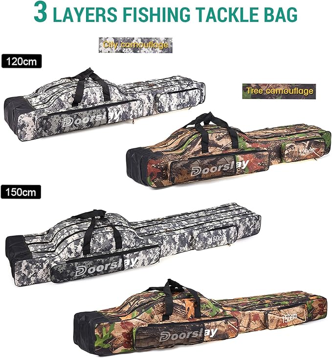 doorslay Portable Folding Fishing Tackle Storage Bags Oxford Fishing Rod Case Fishing Pole Bag Carry Organizer Outdoor Waterproof Fishing Bag