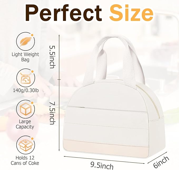 Lunch Box Lunch Bag for Women Men, Leakproof, Insulated Lunch Box Tote with Large Capacity, Lunch Container for Work/Office (Beige)