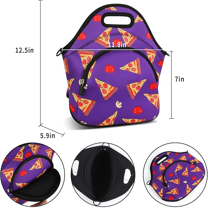 Violet Mist Neoprene Lunch Bag Reusable Insulated Lunch Box with Adjustable Shoulder Strap&Pocket for Women,Men,Adults