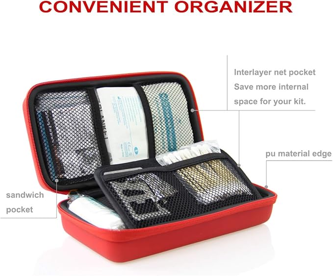 SHBC Compact First Aid Kit (139 Piece) Adventure Medical Kits Waterproof- Includes Emergency Blanket, Fire Starter, Compass, Wire Saw for Survival, Home, Car, Camping, Hiking, Hunting, Sport