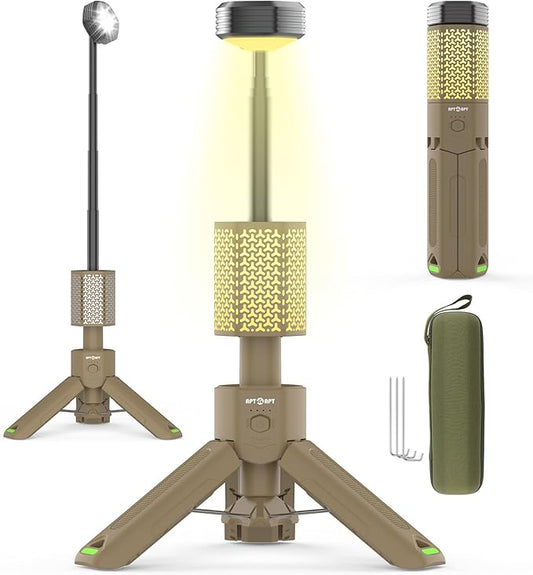 Camping Light Telescopic Camp Lantern Rechargeable 10500mAh Battery Built-in Magnetic Camping Lamp for Emergency, Hiking (Khaki)