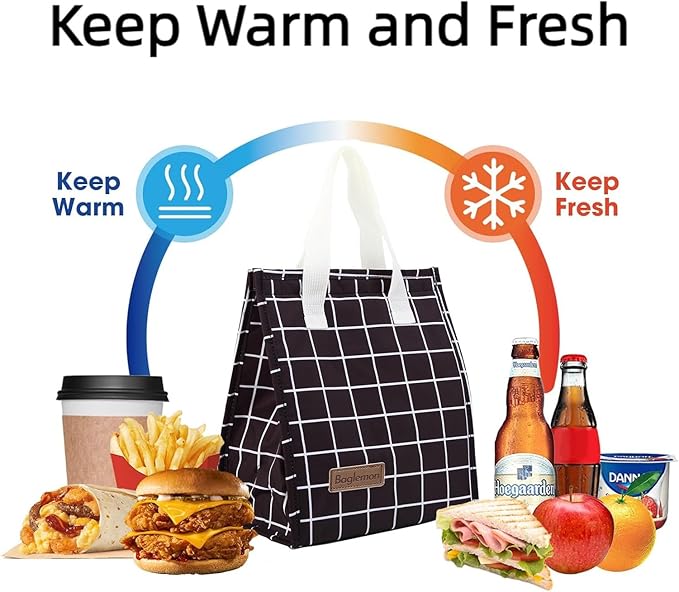 Lunch bag, Insulated Lunch Bag for Women Men, Lunch Containers Reusable Lunch Tote Bags for Work, Travel, Outdoor (BlackGrid)