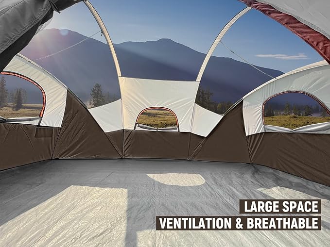 HIKERGARDEN 10 Person Camping Tent - Portable Easy Set Up Family Tent for Camp, Windproof Fabric Dome Tent Outdoor for Hiking, Backpacking, Traveling-14'x11'x74in(H)