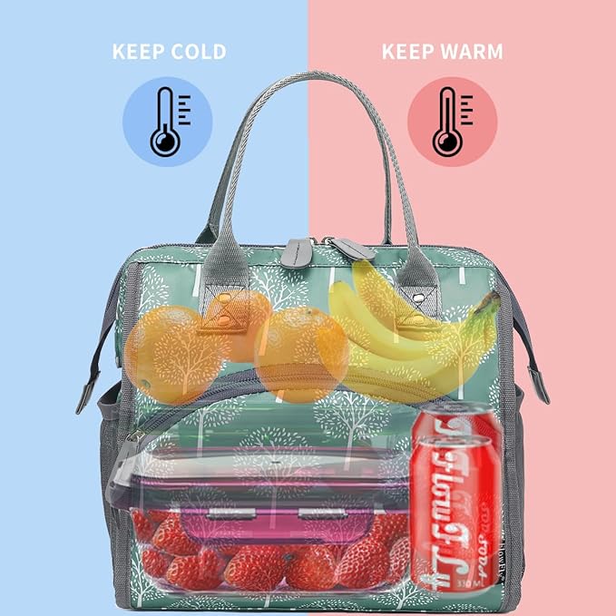 FlowFly Insulated Lunch Bag for Women, Men, Large and Reusable, Handle, Work and Travel Tote and Meal Prep Organizer, Dandelion