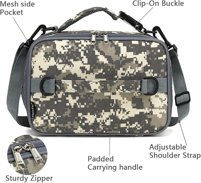FlowFly Kids Lunch Bag, Durable Insulated School Lunch Box with Shoulder Strap and Bottle Holder, Water-resistant Thermal Small Lunch Cooler Tote for Teen Boys & Girls,Digital#Camo
