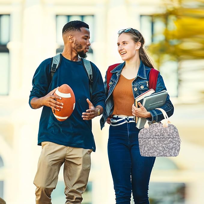 Cotton Quilted Insulated Lunch Bag, Cute Quilted Floral Lunch Tote Bags Reusable Insulated Lunch Box Coquette Aesthetic Large Capacity Insulated Cooler for Women Men Work Travel Picnic (Grey)