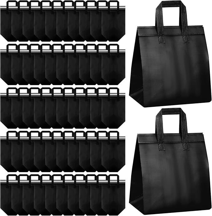 Hushee 200 Pcs Insulated Take out Bags Bulk Thermal Insulation Take Away Bags Disposable 10.24x11.02x6.69 Inch for Grocery Lunch Hot Cold Frozen Food Delivery Shipping Cooler(Black)