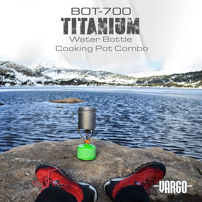 Vargo Titanium BOT Series | Vargo BOT - 700 | Titanium Cooking Pot and Water Bottle with Foldable Handles and Watertight Lid | 700ml (23 oz.)
