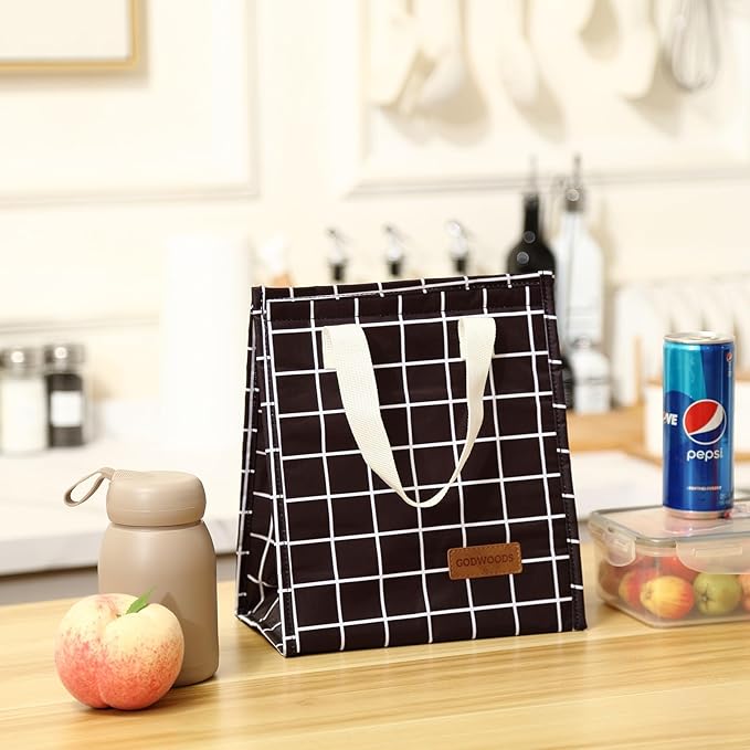 Lunch bag, Insulated Lunch Bag for Women Men, Lunch Containers Reusable Lunch Tote Bags for Work, Travel, Outdoor (BlackGrid)