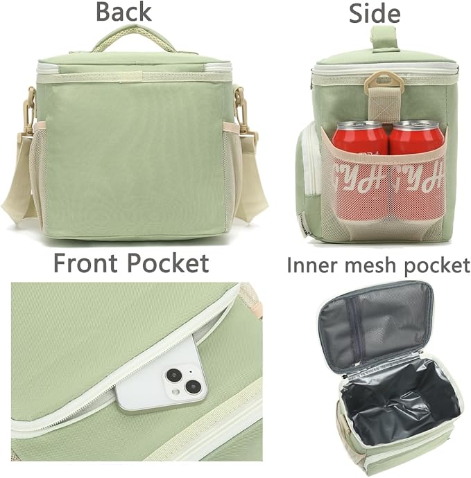 Insulated Lunch Bag for Adult/Women/Men, Reusable Large Lunch Box Cooler Soft Leakproof Tote, Thermal Meal Prep Lunch Pail with Adjustable Shoulder Strap for Picnic/Travel/Office,Grass Green