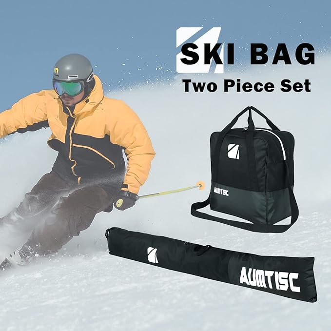 AUMTISC Ski Bag and Boot Bag Combo, Padded Ski Bags for Air Travel Flying, Adjustable Length for Skis Up to 200 cm and Boots Up to Size 13