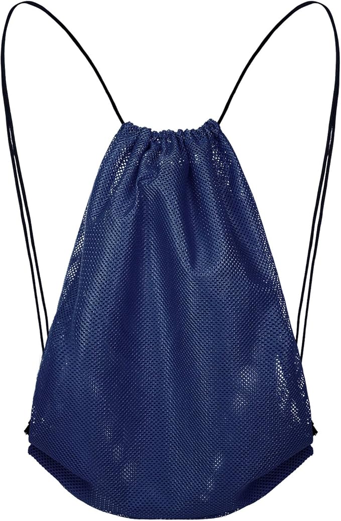 Frienda Mesh Drawstring Backpack Bag Multifunction Mesh Bag for Swimming, Gym, Clothes (Navy Blue)