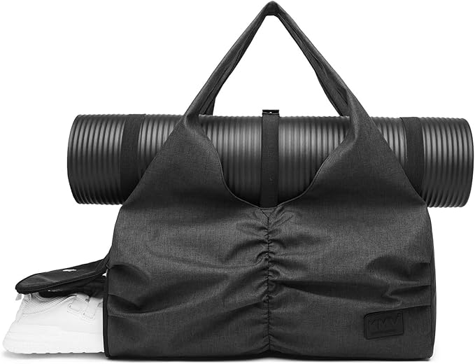 Travel Yoga Gym Bag for Women, Carrying Workout Gear, Makeup, and Accessories, Shoe Compartment and Wet Dry Storage Pockets（Medium，Black）