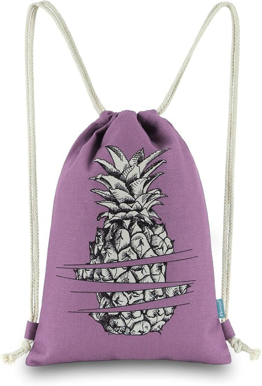 Drawstring Backpack Pineapple Style String Bag Canvas Beach Sport Daypack