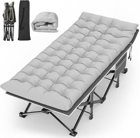 Suteck Camping Cot, 32In XXL Folding Camping Cot Heavy Duty Sleeping Bed for Adults 1200D Double Layer Oxford Cots for Camping W/Pilllow Mattress Carry Bag for Home Office Nap Beach Travel, 500LBS