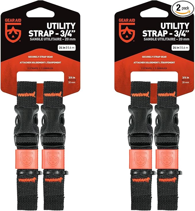 GEAR AID Utility Straps with Side-Release Buckle, Secure and Compress Camping, Biking, Hunting, Boating Gear, Multiple Sizes 3/4" x 24"