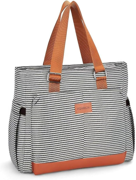 Large Women Lunch Bags for Work/Insulated Adult Lunch Box/Leakproof Cooler Lunch Tote Bag with Storage Pocket. Reusable Lunch Cooler Purse for Work Picnic Hiking 14L, Stripe