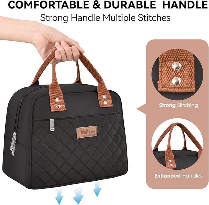 HOMESPON Insulated Lunch Bag for Women Men Adults Lunch Tote with Front Pocket Lunch Box Container Cooler Bag for Work Picnic (Black)