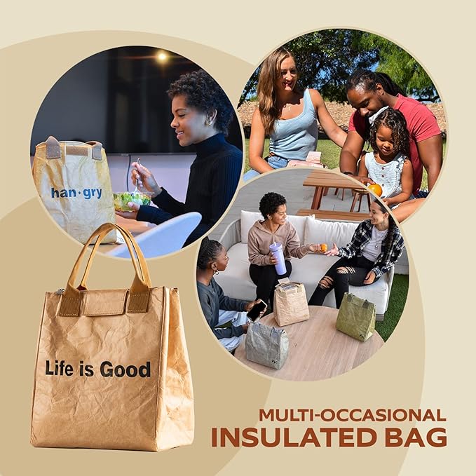 VonNova Insulated Lunch Box for Women, 7L Capacity, Leakproof Lunch Tote Bag, Durable Lunchbox made from Tyvek Material, Adult Cooler Bag for Work, Picnic, Travel and more (Life is Good)