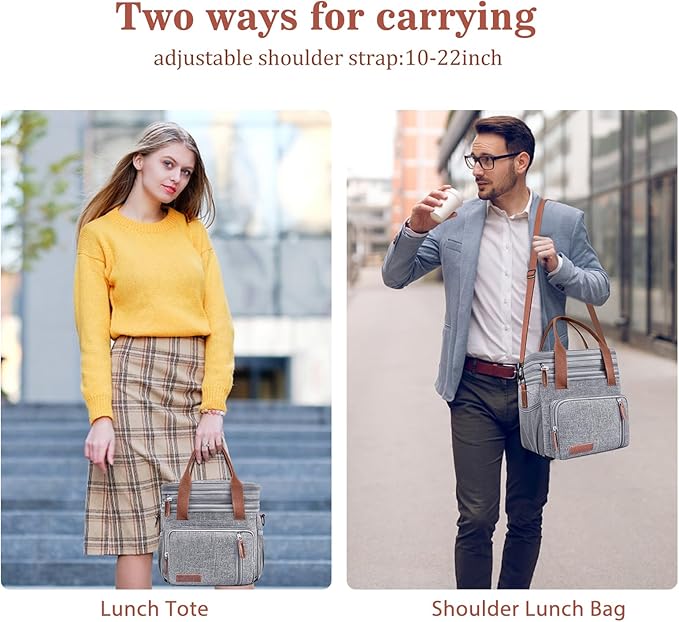 Lunch Box & Lunch Bag for Women Men, Large Insulated Adult Lunch Box Leakproof Lunchbox Cooler Bag for Work Picnic Beach,16L, Gray