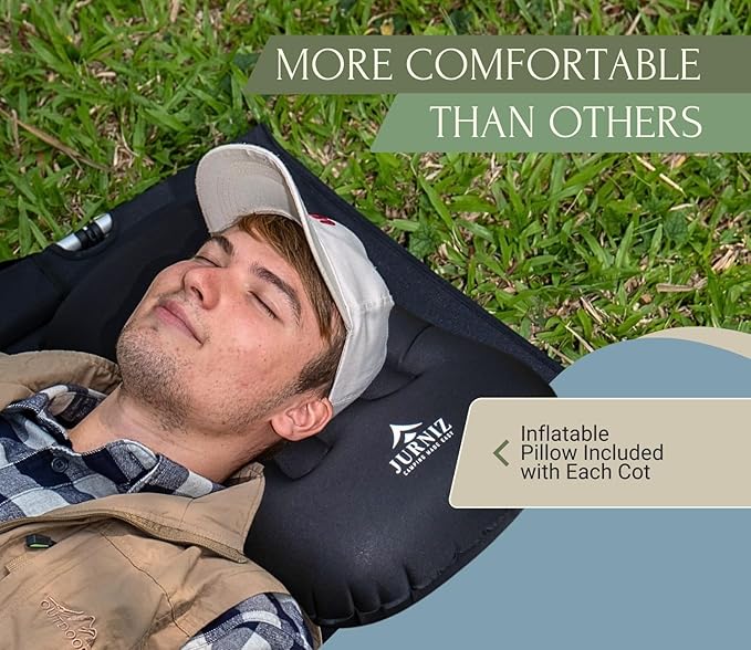Ultralight Camping Cot with Inflatable Camping Pillow for Adults & Kids; Supports up to 330lbs; 4.85lbs Lightweight Portable Camping Bed for Hiking, Camping & Backpacking with Carry Bag (Green)