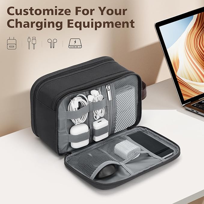 Wedama Toiletry Bag for Men, Medium Hanging Travel Toiletry Bag, Extra Electronic Organizer Bag Waterproof Shaving Bag for Toiletries with PU Handle for Travel Business Trips Swim Camping, Grey