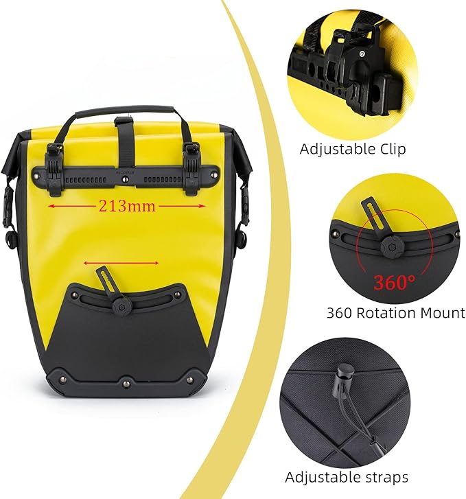 ROCKBROS Bike Pannier Waterproof 27L Large Capacity Bike Bag Rear Rack Waterproof for Grocery Touring Cycling Yellow*2